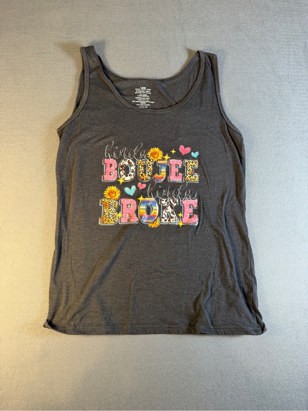 Kids Charcoal Graphic Tank Top - Boujee Broke Design